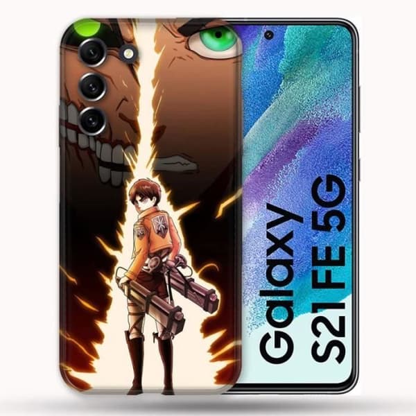 Fodral till Samsung Galaxy S21 FE / S21FE Manga Attack Titans Eren Lightning en storlek