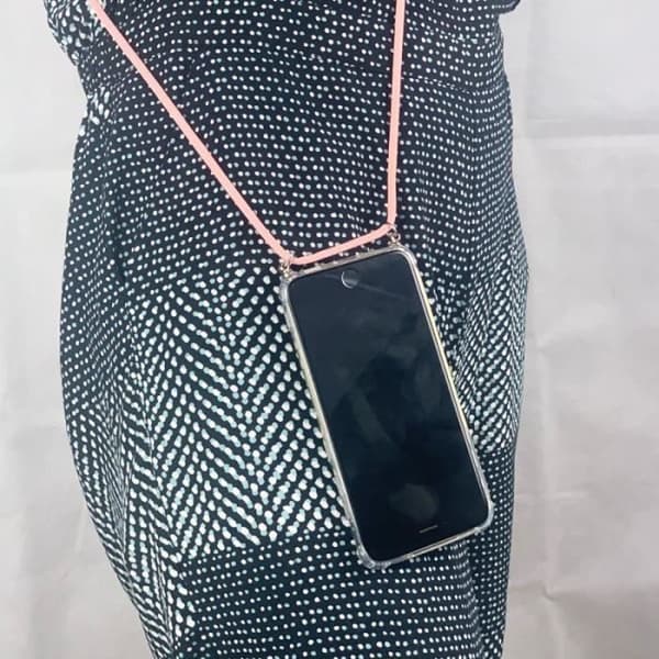 Genomskinligt fodral för Iphone X/XS med snöre/axelrem Telefonsladd Rosa One Size