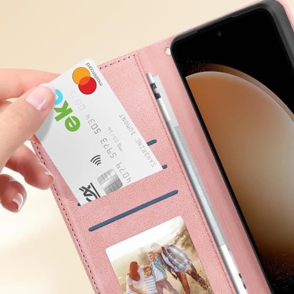 Fodral till Samsung Galaxy S24 FE Handledsrem Flip Wallet Stand Champagne Pink