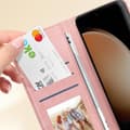 Miniatyrbild 3 av 4: Fodral till Samsung Galaxy S24 FE Handledsrem Flip Wallet Stand Champagne Pink