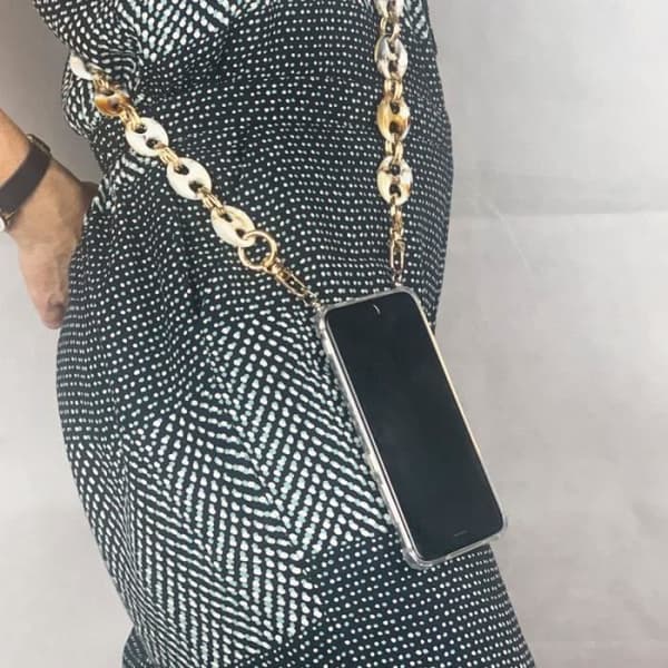 Genomskinligt fodral till Iphone 13 Pro med snörning / axelrem Telefonringar Vit Marmor Brun One Size
