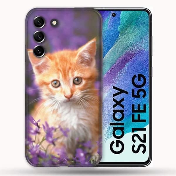 Fodral till Samsung Galaxy S21 FE / S21FE Animal Cat Lila en storlek