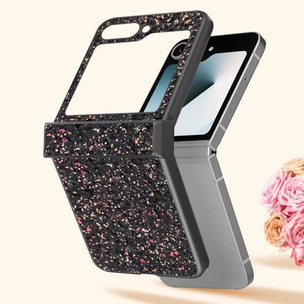 AVIZAR Skyddsfodral till Samsung Galaxy Z Flip 6 - Svart Bi-material Glitter Design