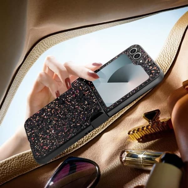 AVIZAR Skyddsfodral till Samsung Galaxy Z Flip 6 - Svart Bi-material Glitter Design