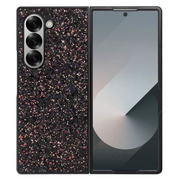 AVIZAR skyddsfodral för Samsung Galaxy Z Fold 6 - Svart bi-material glitterdesign - Upphöjda kanter