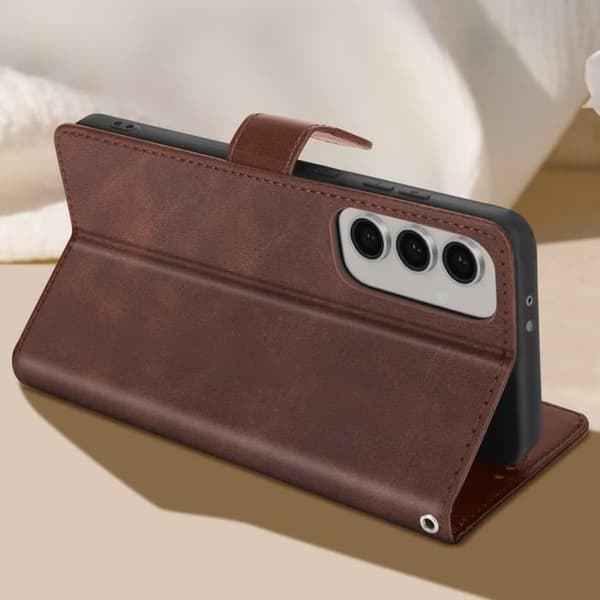 Etui för Samsung Galaxy S24 FE - AVIZAR - Handrem Lock Stöd Plånbok Brun
