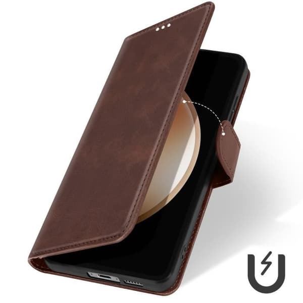 Etui för Samsung Galaxy S24 FE - AVIZAR - Handrem Lock Stöd Plånbok Brun