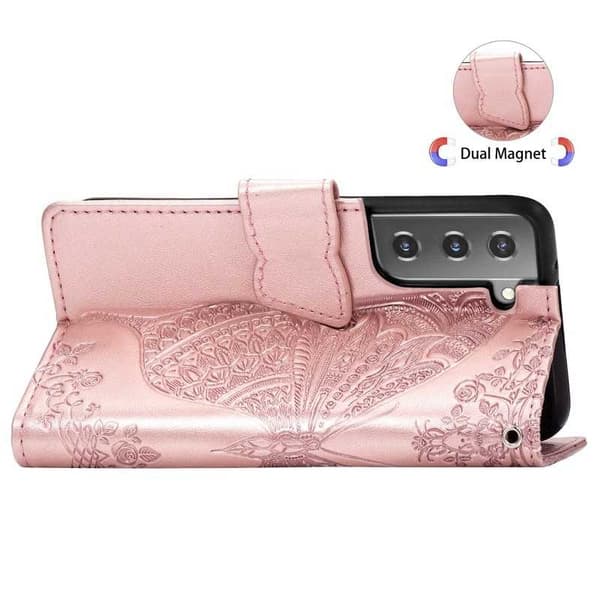 Samsung S22 Pung etui PU-Læder 4-KOMPARTMENT Motiv Butterfly