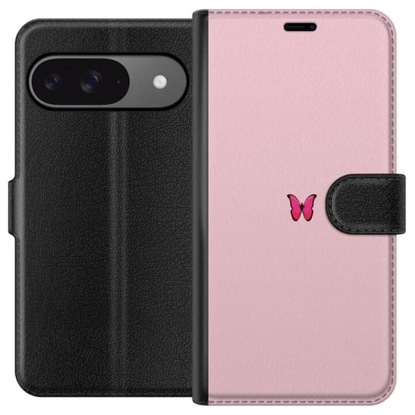Google Pixel 9 Pro Lompakkokotelo Vaaleanpunainen perhonen