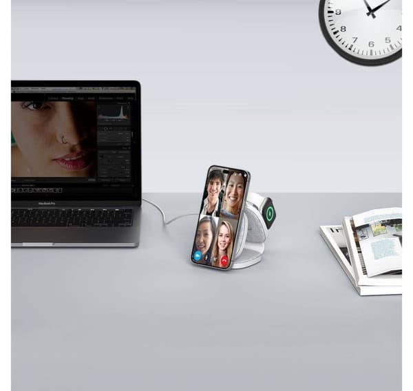 Tech-Protect trådløs lader A32 3in1 Magnetic MagSafe QI15W, grå