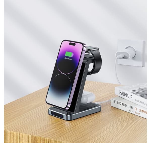 Tech-Protect trådløs oplader A26 3in1 QI15W, sort