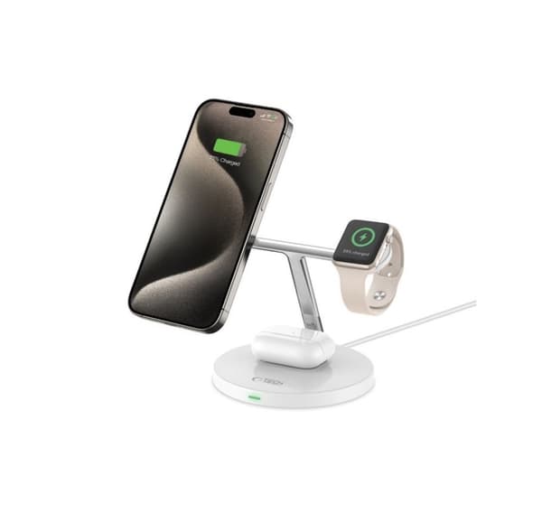 Tech-Protect trådløs oplader A35 3in1 Magnetic MagSafe QI15W, hvid