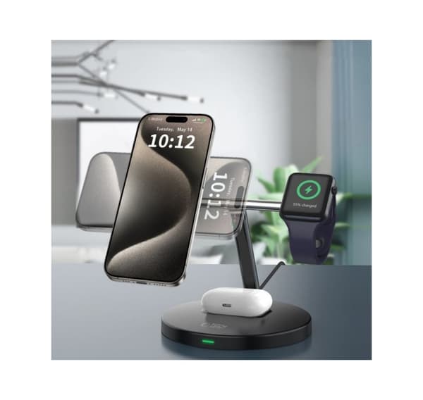 Tech-Protect trådløs lader A35 3in1 Magnetic MagSafe QI15W, svart