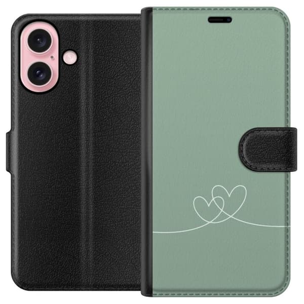 Apple iPhone 16 Lompakkokotelo Vihreä Sydän
