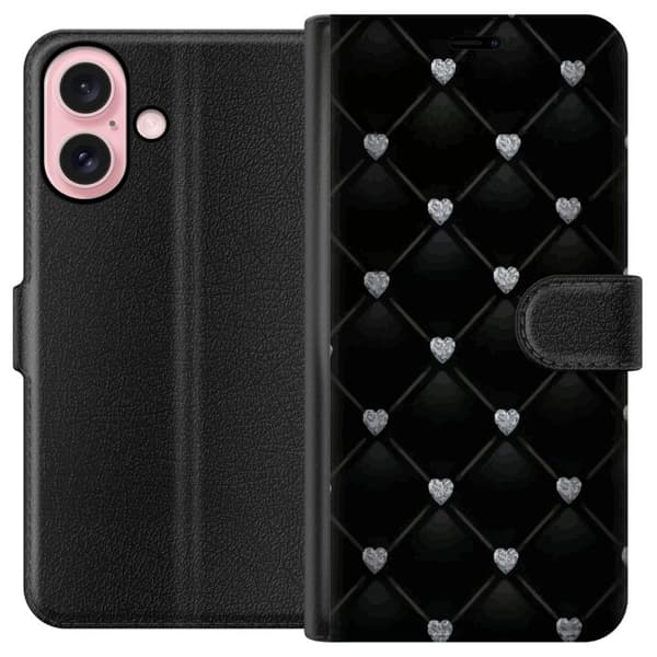 Apple iPhone 16 Plånboksfodral Hjärta Diamant
