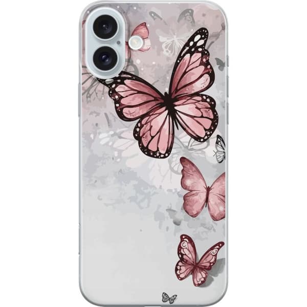 Apple iPhone 16 Plus Läpinäkyvä kuori Rosa perhosia