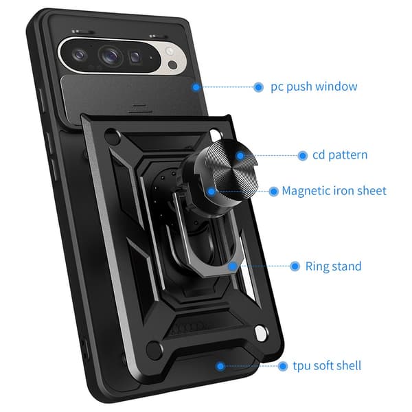 SKALO Google Pixel 9/9 Pro Armor hybridi metallirengas kameran liukusäädin - Musta