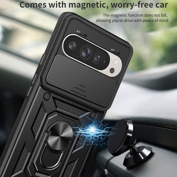 SKALO Google Pixel 9/9 Pro Armor hybridi metallirengas kameran liukusäädin - Musta