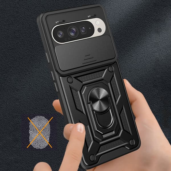 SKALO Google Pixel 9/9 Pro Armor hybridi metallirengas kameran liukusäädin - Musta