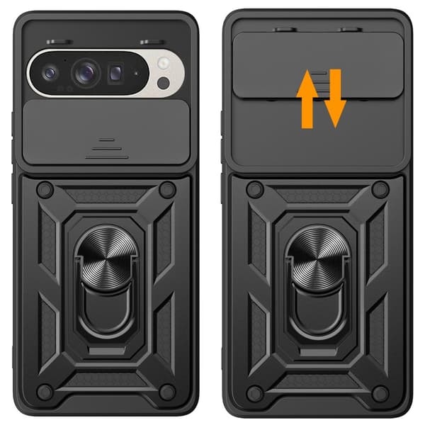 SKALO Google Pixel 9/9 Pro Armor hybridi metallirengas kameran liukusäädin - Musta