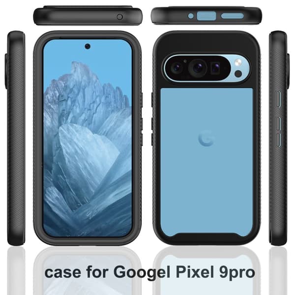SKALO Google Pixel 9/9 Pro Shockproof Clear Hybrid Skal + Skärmskydd - Svart