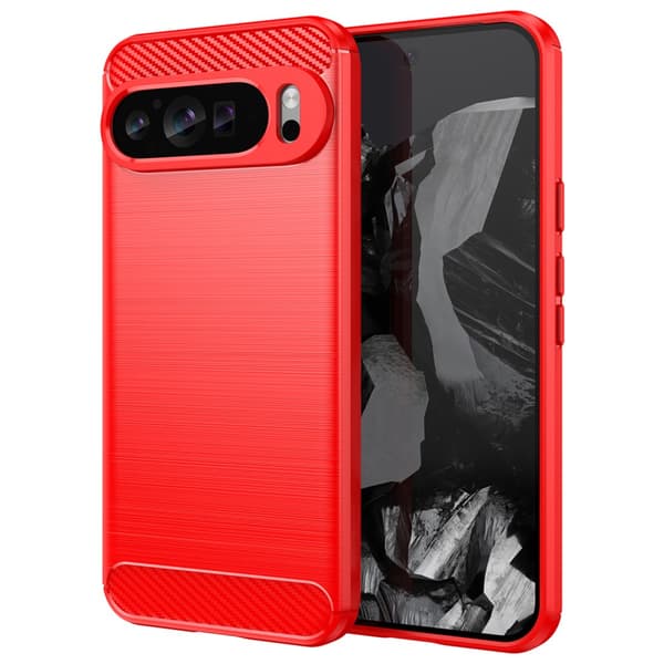 SKALO Google Pixel 9 Pro XL Armor Carbon Stöttåligt TPU-skal Röd