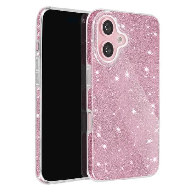 Skyddsfodral för iPhone 16 - AVIZAR - Glitterrosa - Trippellager av silikon och polykarbonat