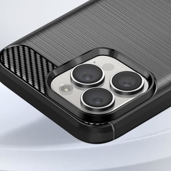 Fodral för iPhone 16 Pro Max - AVIZAR - Svart Borstad Carbon Design - Stötsäker - Smal profil