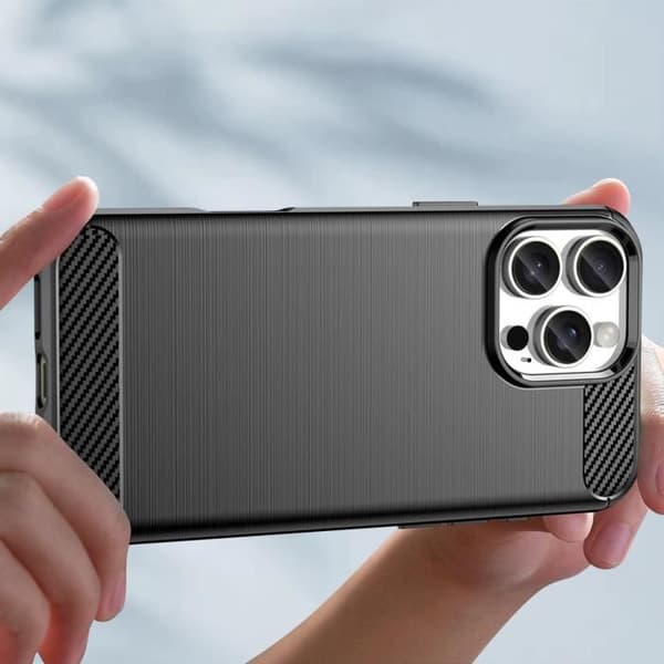 Fodral för iPhone 16 Pro Max - AVIZAR - Svart Borstad Carbon Design - Stötsäker - Smal profil