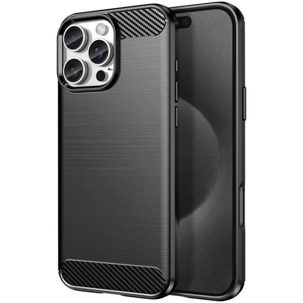 Fodral för iPhone 16 Pro Max - AVIZAR - Svart Borstad Carbon Design - Stötsäker - Smal profil