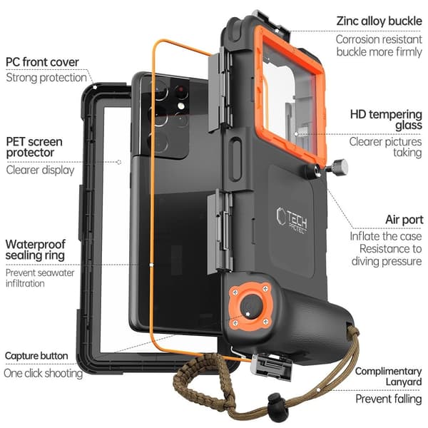 Tech-Protect Universal IPX8 Dykning Vattentätt Fodral Svart/Orange