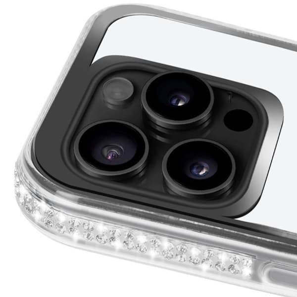 Fodral till iPhone 16 Pro Max - AVIZAR - Glitter Nalle - Glänsande strasskontur - Svart