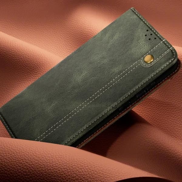 Fodral till Samsung Galaxy S24 FE Flip Wallet med magnetsömmar Khaki