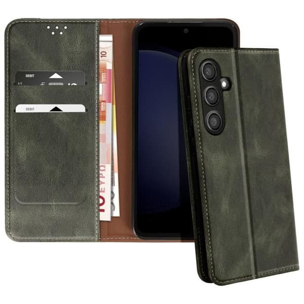 Fodral till Samsung Galaxy S24 FE Flip Wallet med magnetsömmar Khaki