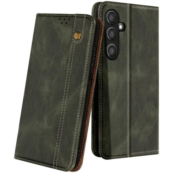 Plånboksfodral - AVIZAR - Samsung Galaxy S24 FE - Veganskt läder - Kaki - Stöd för handsfree-funktion