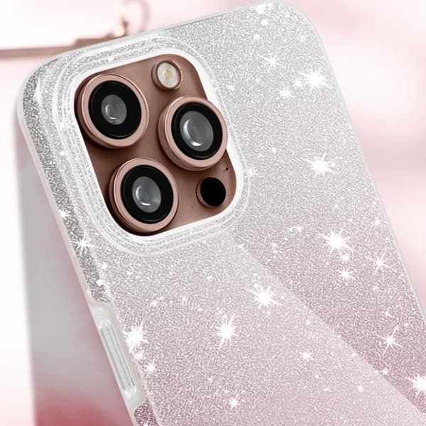 Glitterfodral till iPhone 16 Pro - AVIZAR - Vit/Rosa Glamour Design - Stel - Glänsande - Glitter