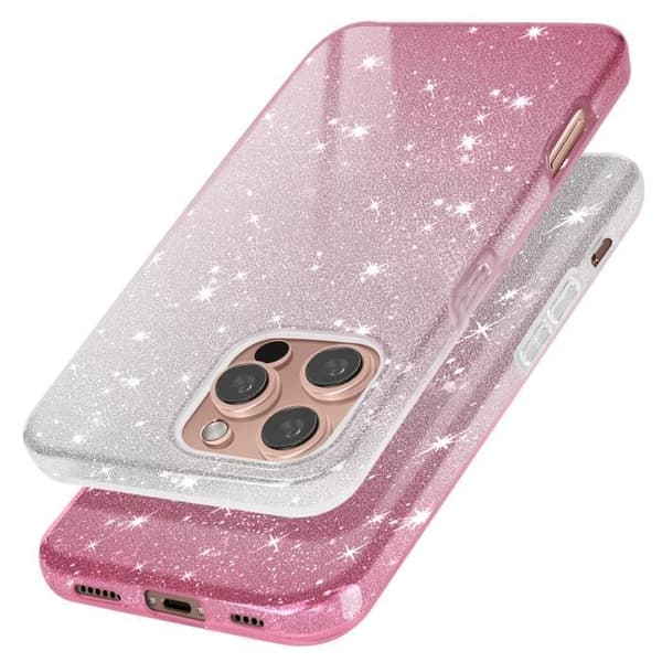 Glitterfodral till iPhone 16 Pro - AVIZAR - Vit/Rosa Glamour Design - Stel - Glänsande - Glitter