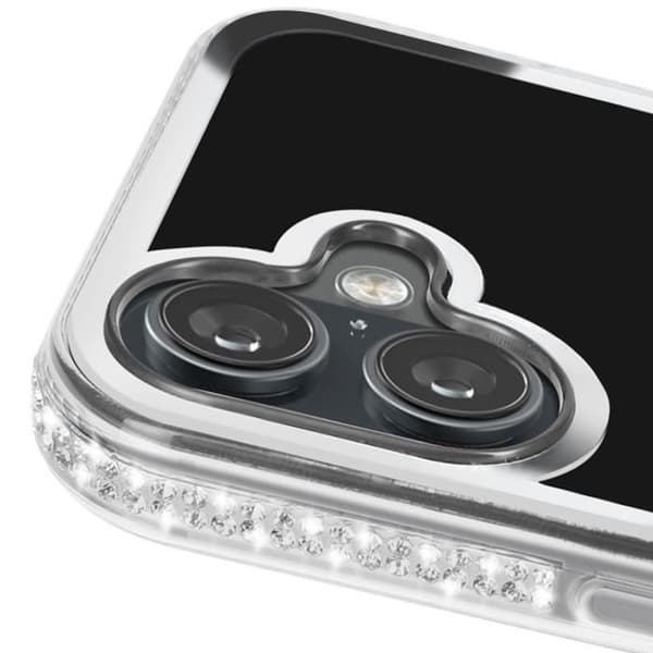 Teddybjörnfodral för iPhone 16 Plus Rhinestone Mönster Shiny Silver Contour - AVIZAR - Halvstyv - Glänsande - Blandad
