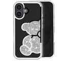 Miniatyrbild 1 av 4: Teddybjörnfodral för iPhone 16 Plus Rhinestone Mönster Shiny Silver Contour - AVIZAR - Halvstyv - Glänsande - Blandad