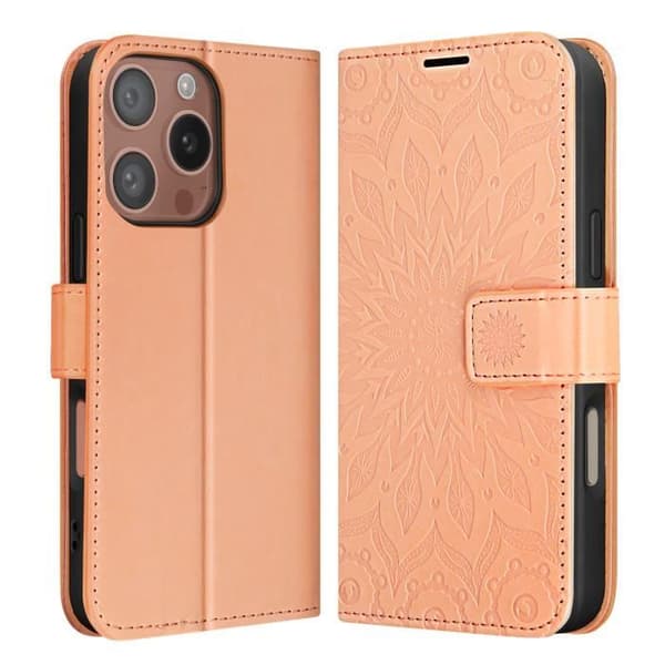 Madala iPhone 16 Pro plånboksfodral med handledsrem pulverrosa
