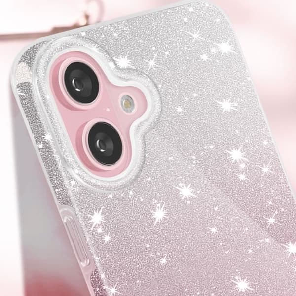 Glitterfodral till iPhone 16 Hybrid Glamour Design Vit/rosa