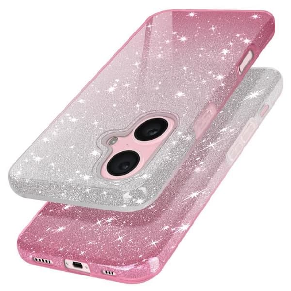 Glitterfodral till iPhone 16 Hybrid Glamour Design Vit/rosa