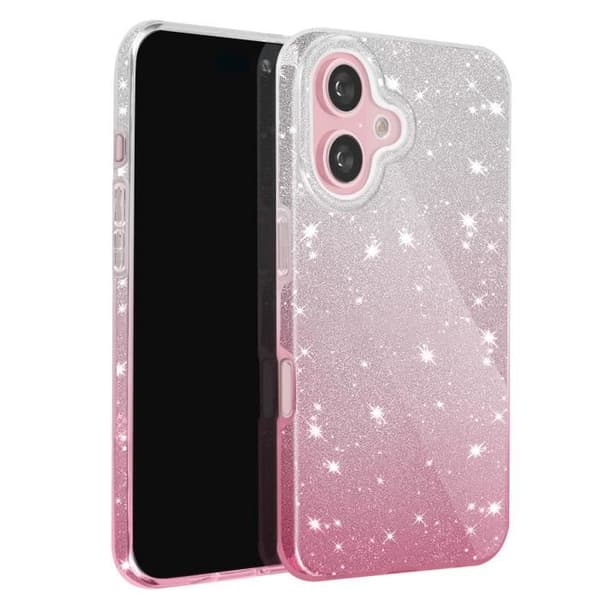 Glitterfodral till iPhone 16 Hybrid Glamour Design Vit/rosa