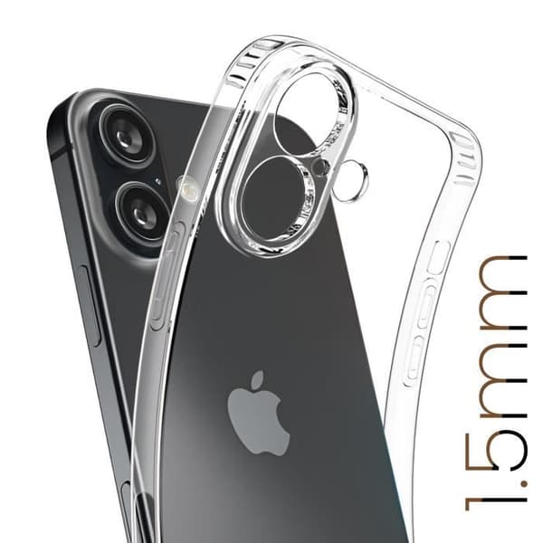 Fodral till iPhone 16 - AVIZAR - Genomskinlig - Tjocklek 1,5 mm - Skyddad kamera