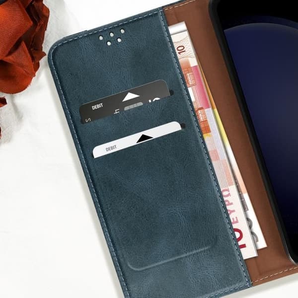 Fodral till Samsung Galaxy S24 FE Flip Magnetic Stitched Wallet Midnight Blue