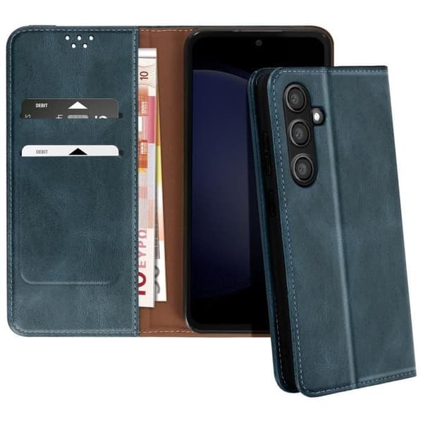 Fodral till Samsung Galaxy S24 FE Flip Magnetic Stitched Wallet Midnight Blue
