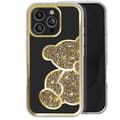 Miniatyrbild 1 av 4: Teddybjörnfodral för iPhone 16 Pro Max Rhinestone Mönster Shiny Gold Contour
