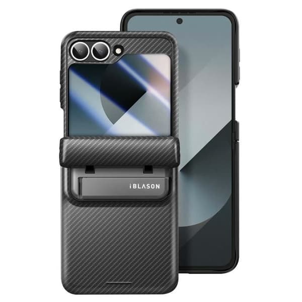Fodral till Samsung Galaxy Z Flip 6 Rugged Carbon Fiber Kickstand I-Blason Black