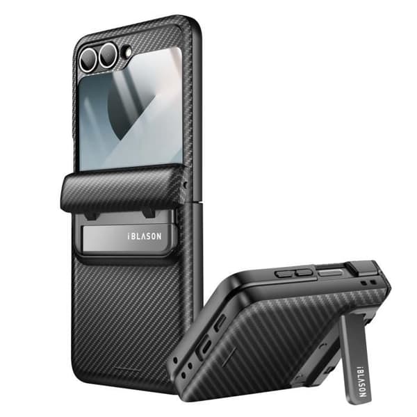 Fodral till Samsung Galaxy Z Flip 6 Rugged Carbon Fiber Kickstand I-Blason Black