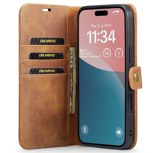 Lompakkokotelo DG-Ming 2i1 Apple iPhone 16 Plus - Ruskea